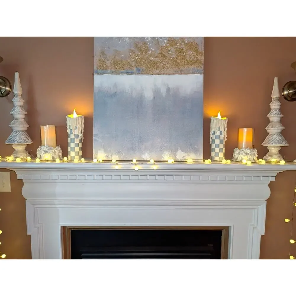 Mackenzie Childs Crystal Palace Sterling Stripe Poinsettia Pillar Candle Holder